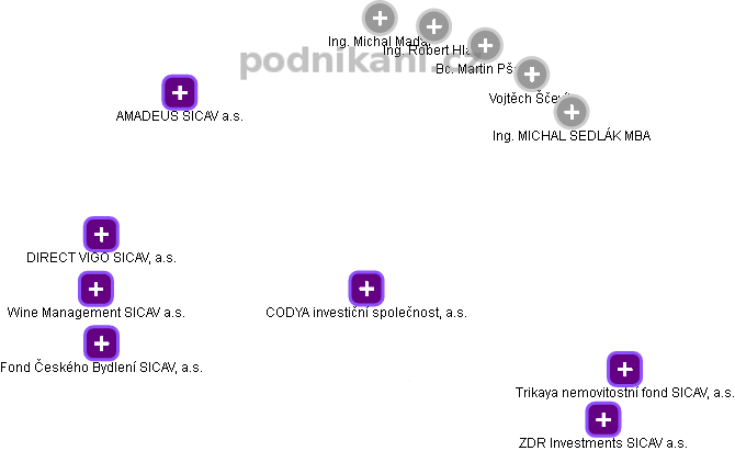 CODYA investiční společnost, a.s. - obrázek vizuálního zobrazení vztahů obchodního rejstříku