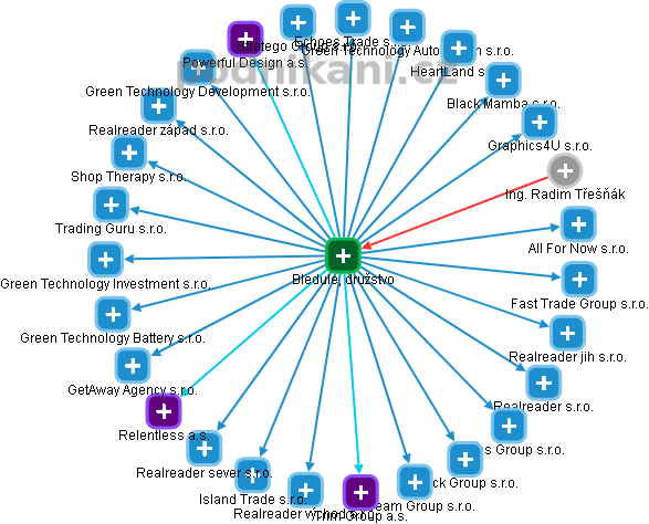 Bledule, družstvo - obrázek vizuálního zobrazení vztahů obchodního rejstříku